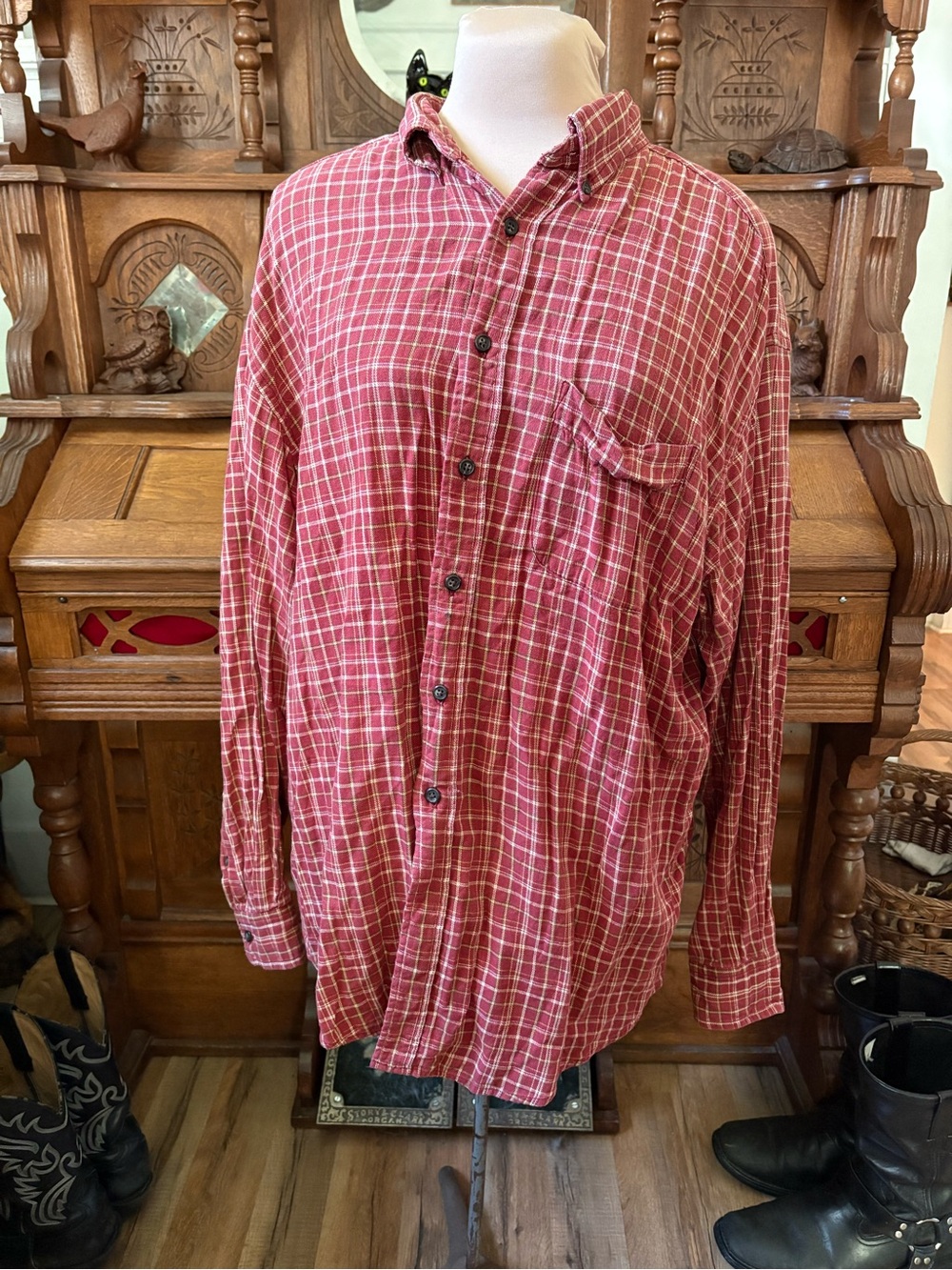 Y2K American Eagle Oversized Cotton Grunge Red Plaid Button-Up Shirt